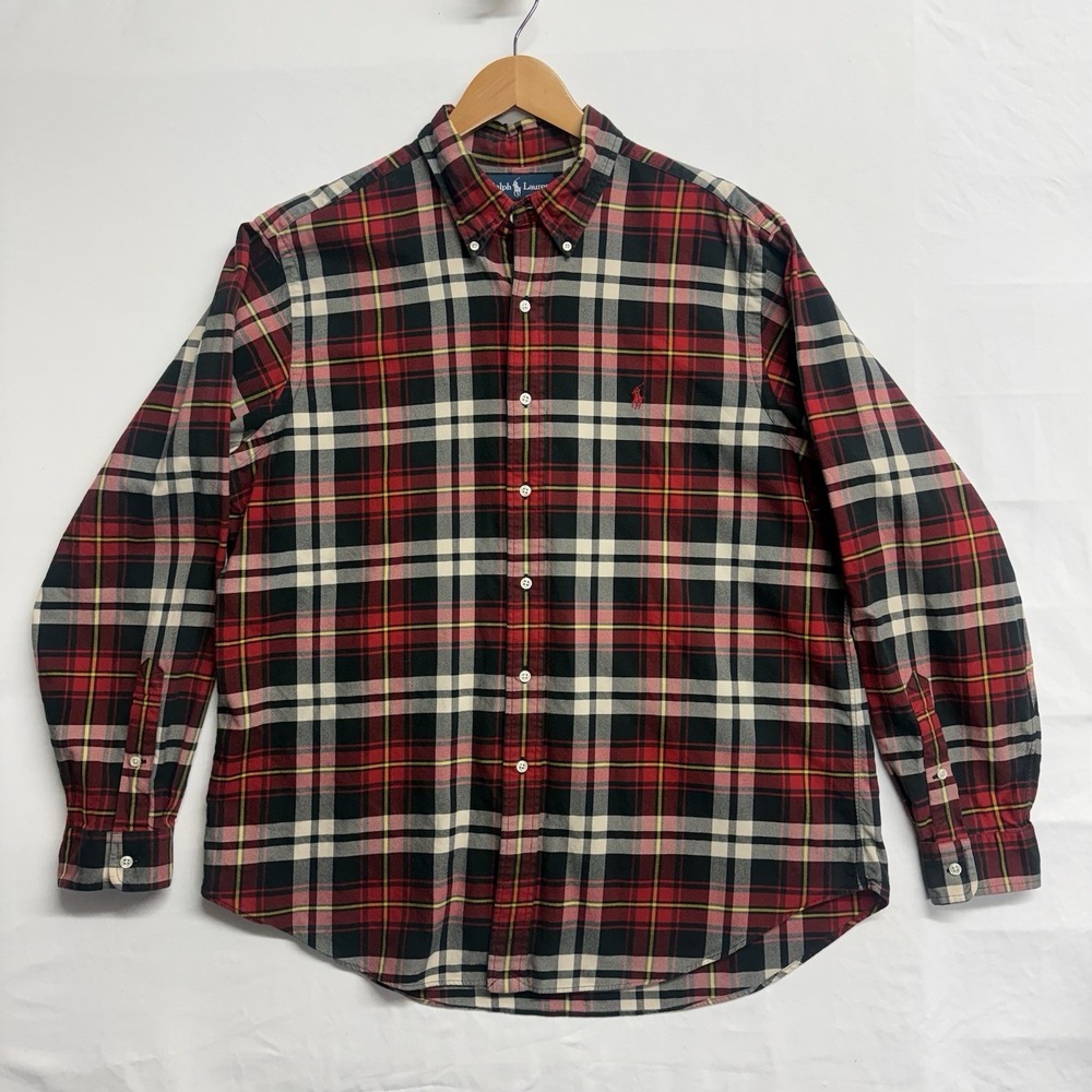 Ralph‎ Lauren Classic Fit Plaid Men's XL Button Down Red Green Cotton Shirt